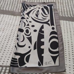Native Art Inspired 100% Silk Scarf Silver & Black Square Audain Art Museum
